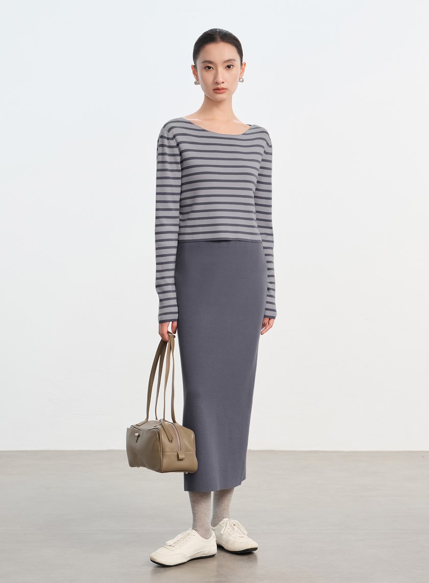 簡約後開衩針織半裙