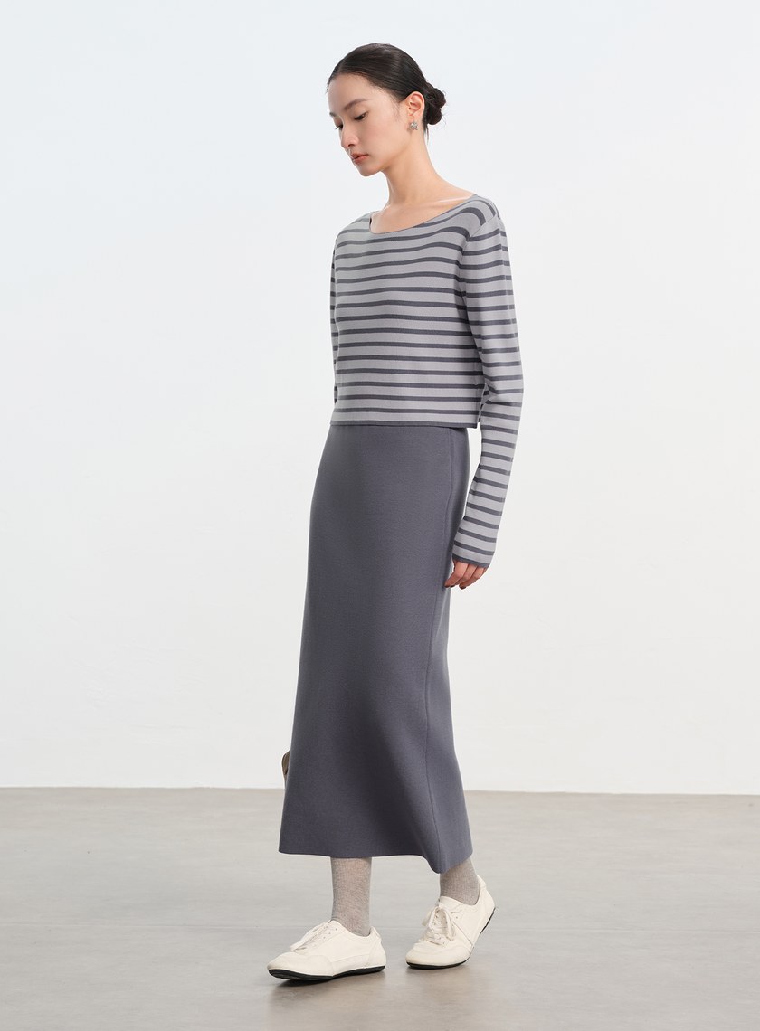 簡約後開衩針織半裙