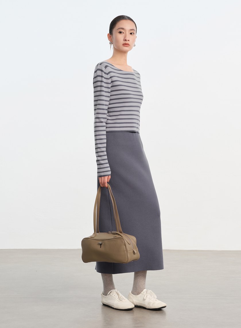 簡約後開衩針織半裙