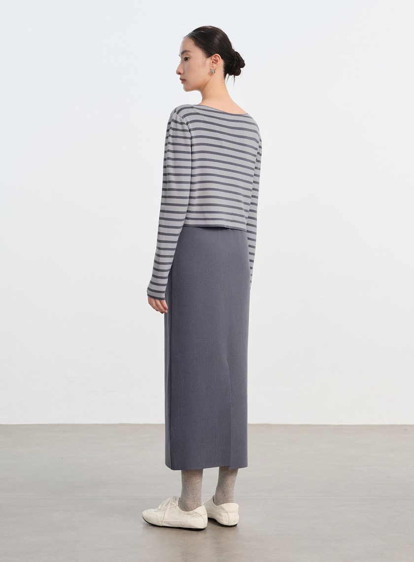 簡約後開衩針織半裙