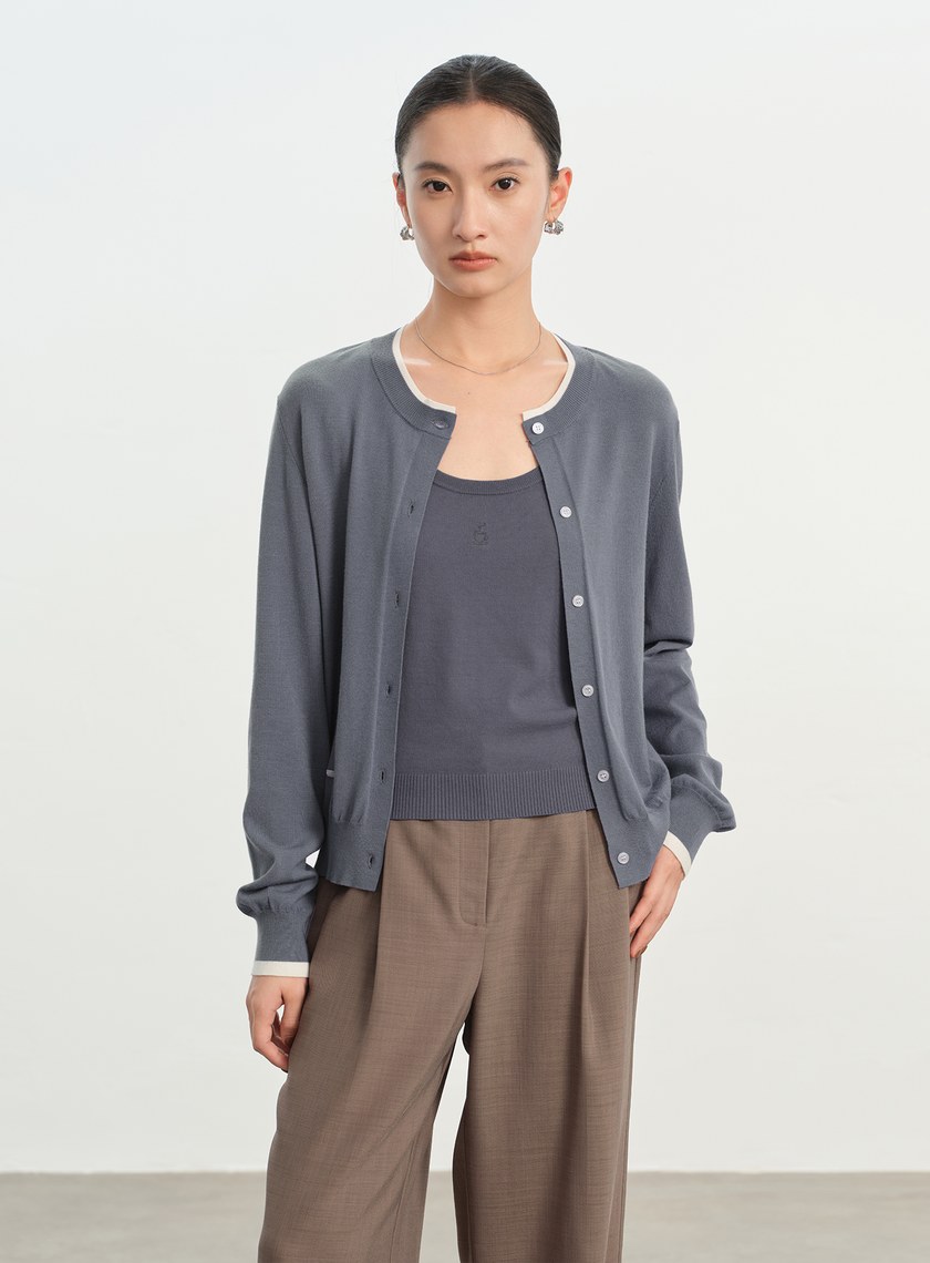 撞色圓領針織衫