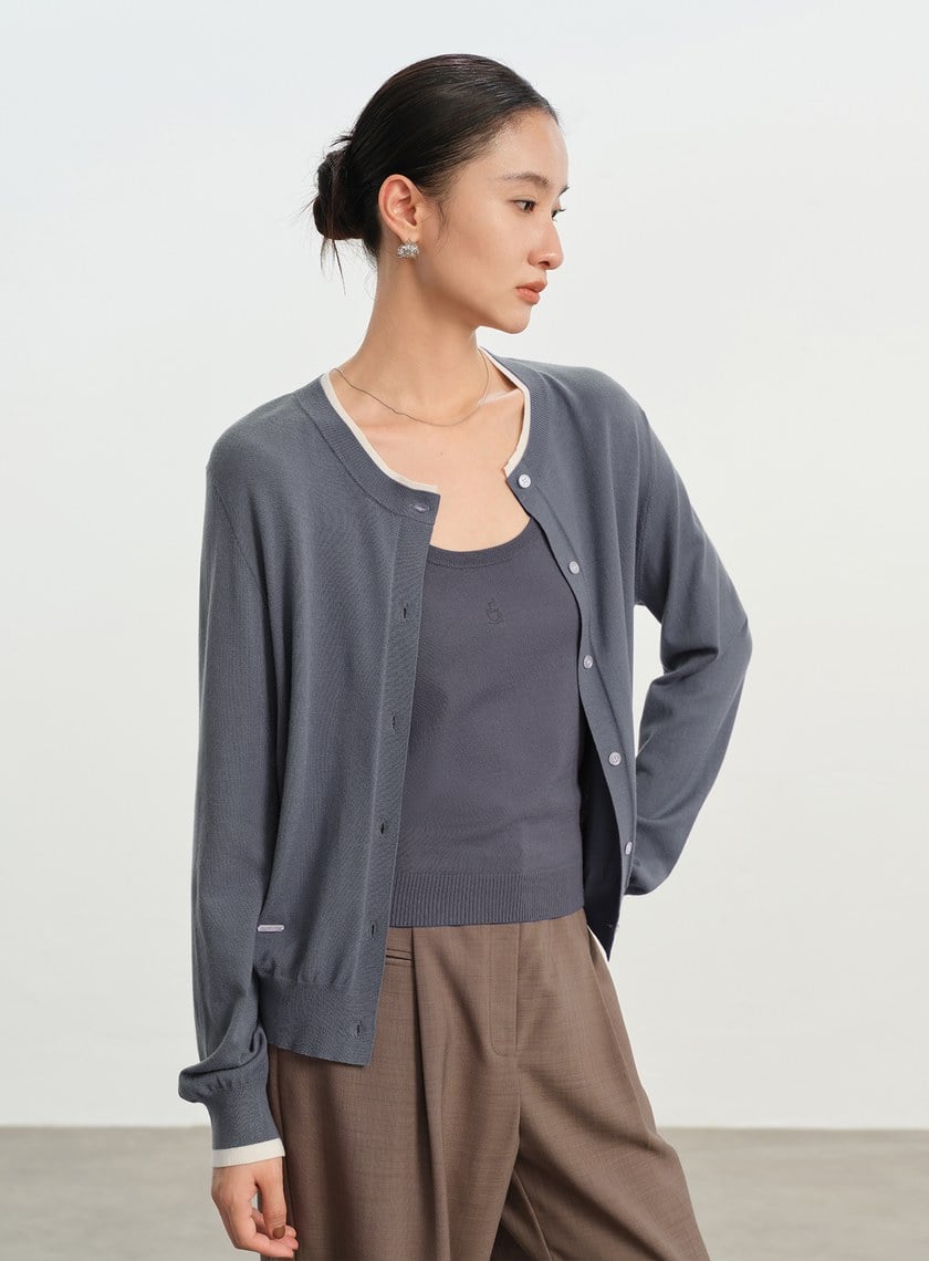 撞色圓領針織衫