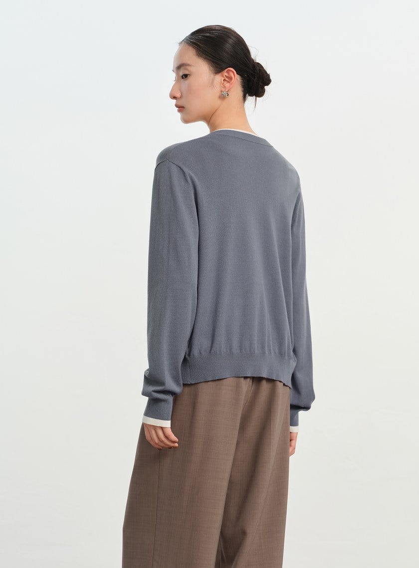 撞色圓領針織衫