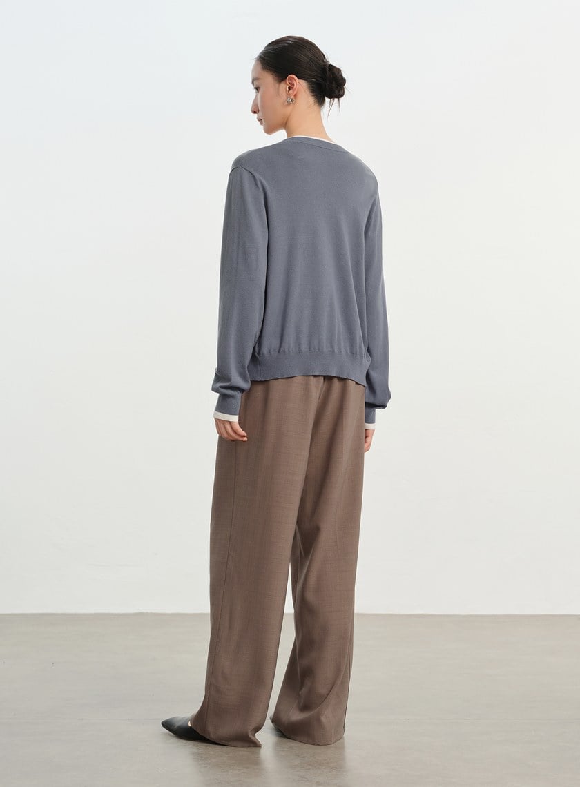 撞色圓領針織衫