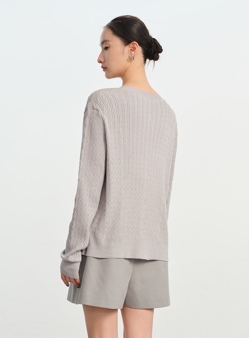 立體花紋圓領針織衫