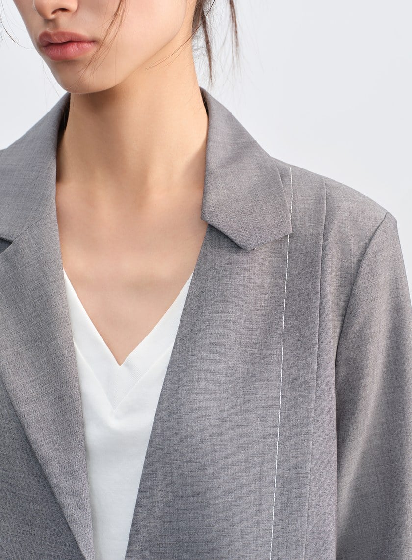 羊毛不對稱西裝外套