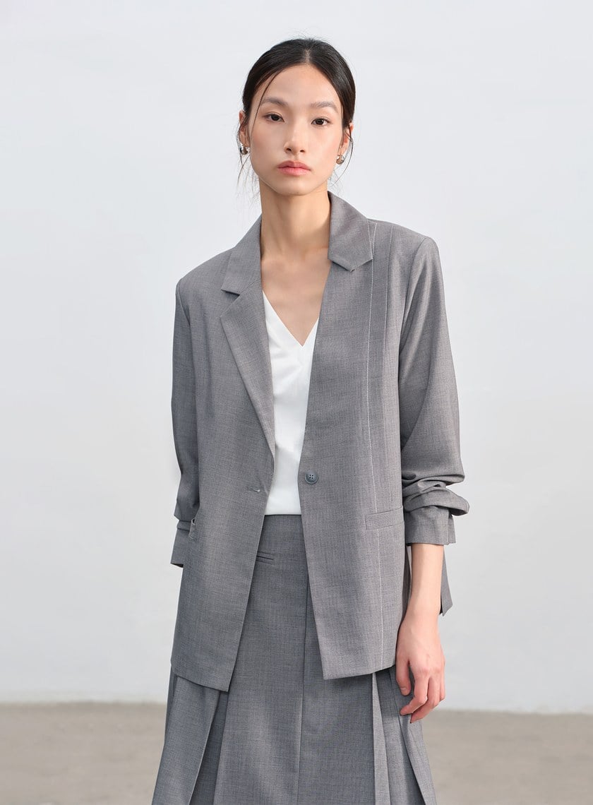 羊毛不對稱西裝外套