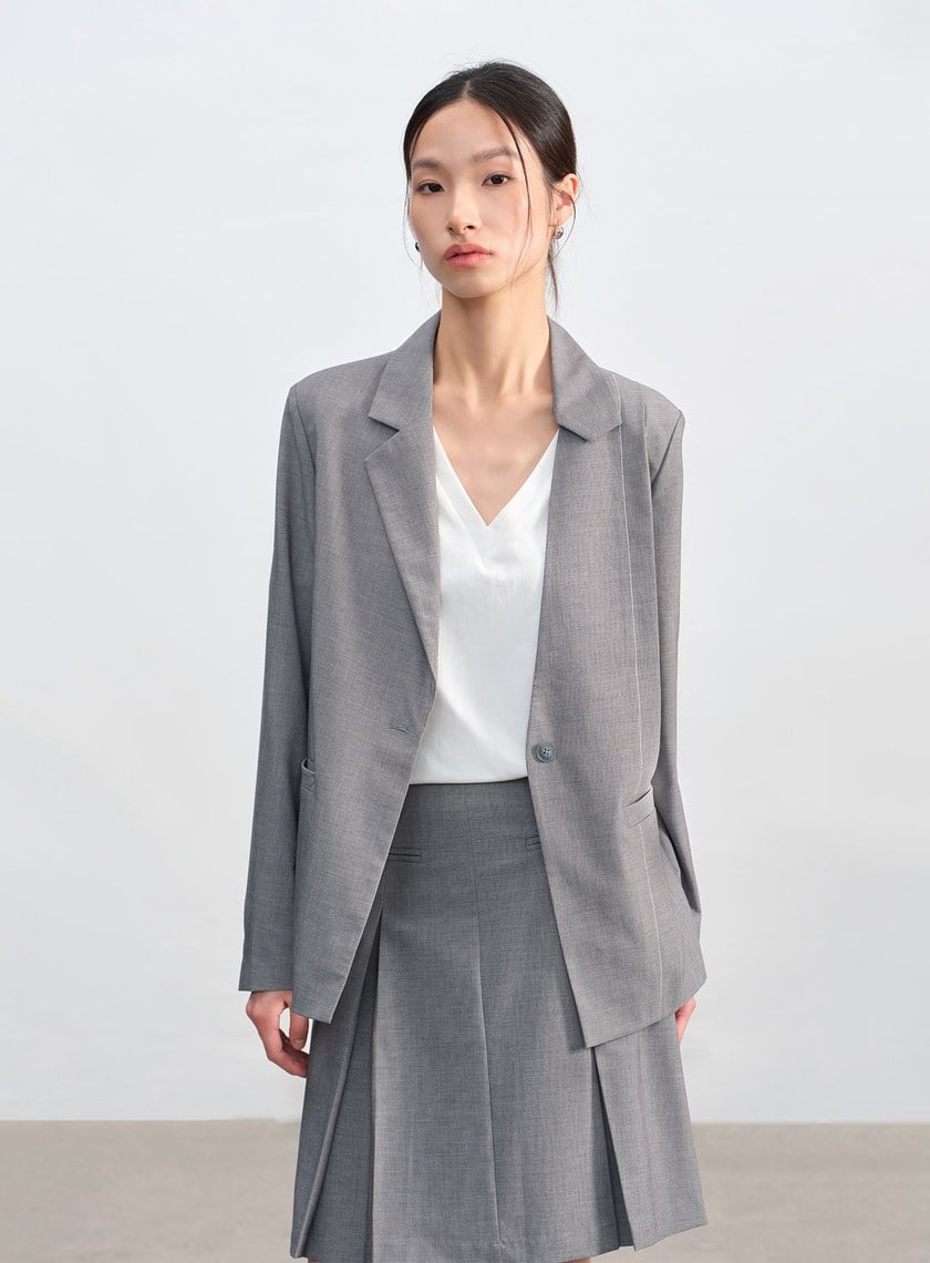 羊毛不對稱西裝外套