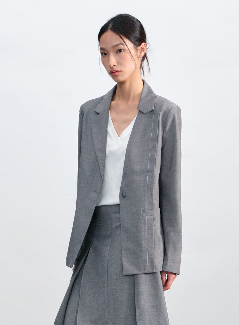 羊毛不對稱西裝外套