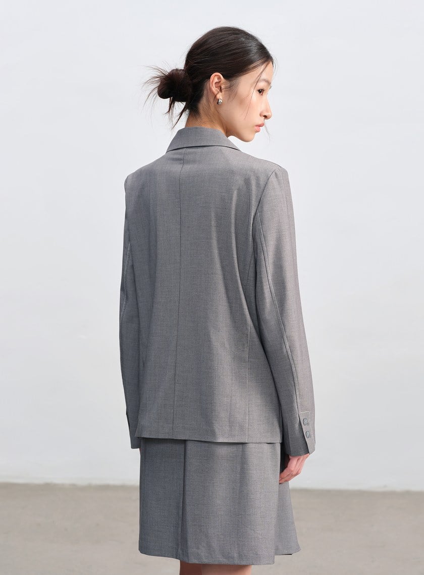 羊毛不對稱西裝外套