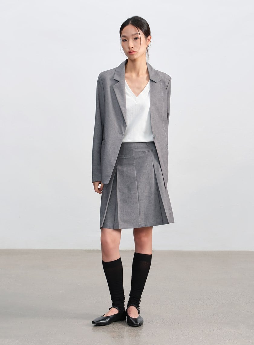 羊毛不對稱西裝外套