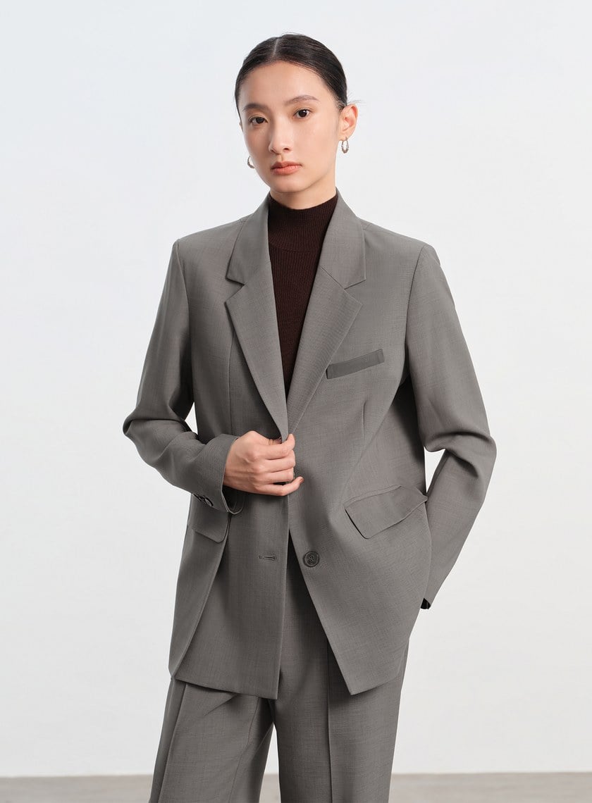 經典麂皮拼接西裝外套