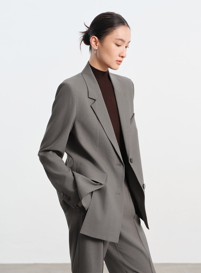 經典麂皮拼接西裝外套