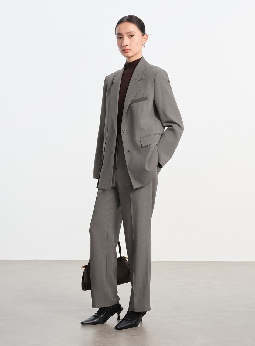 經典麂皮拼接西裝外套