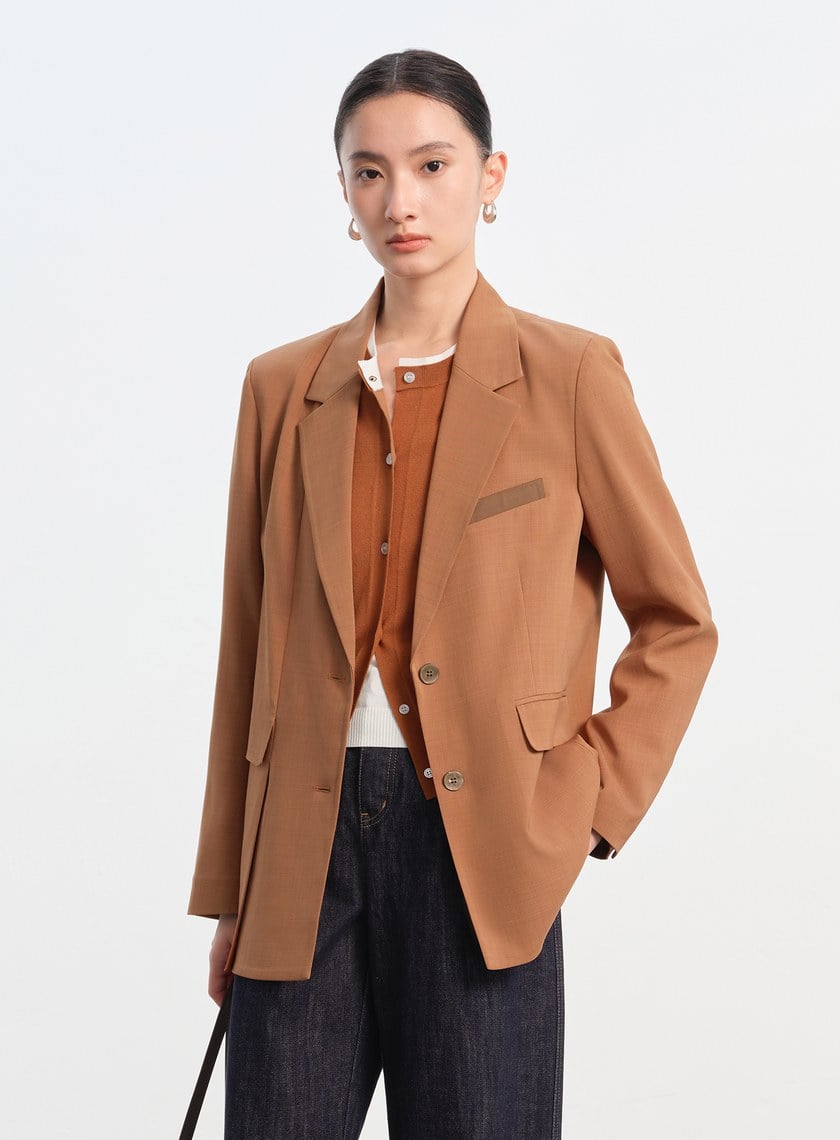 經典麂皮拼接西裝外套