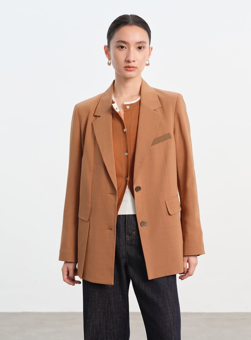 經典麂皮拼接西裝外套