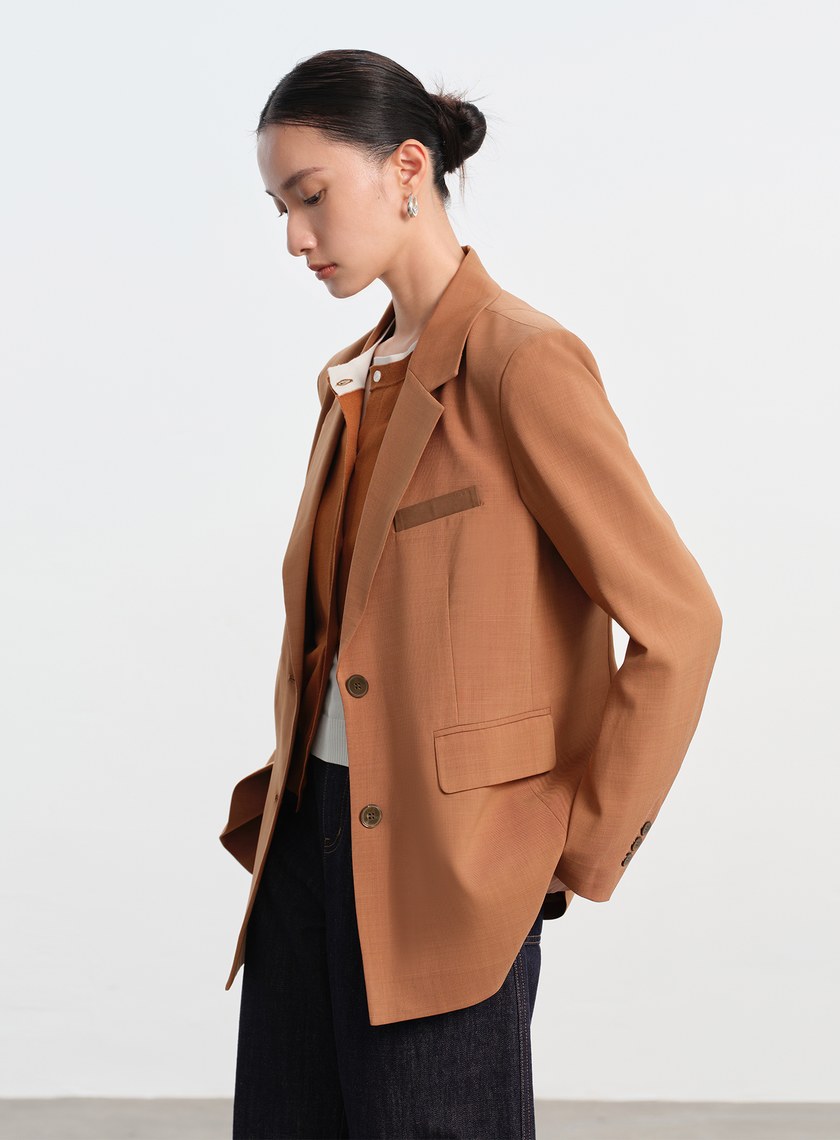 經典麂皮拼接西裝外套