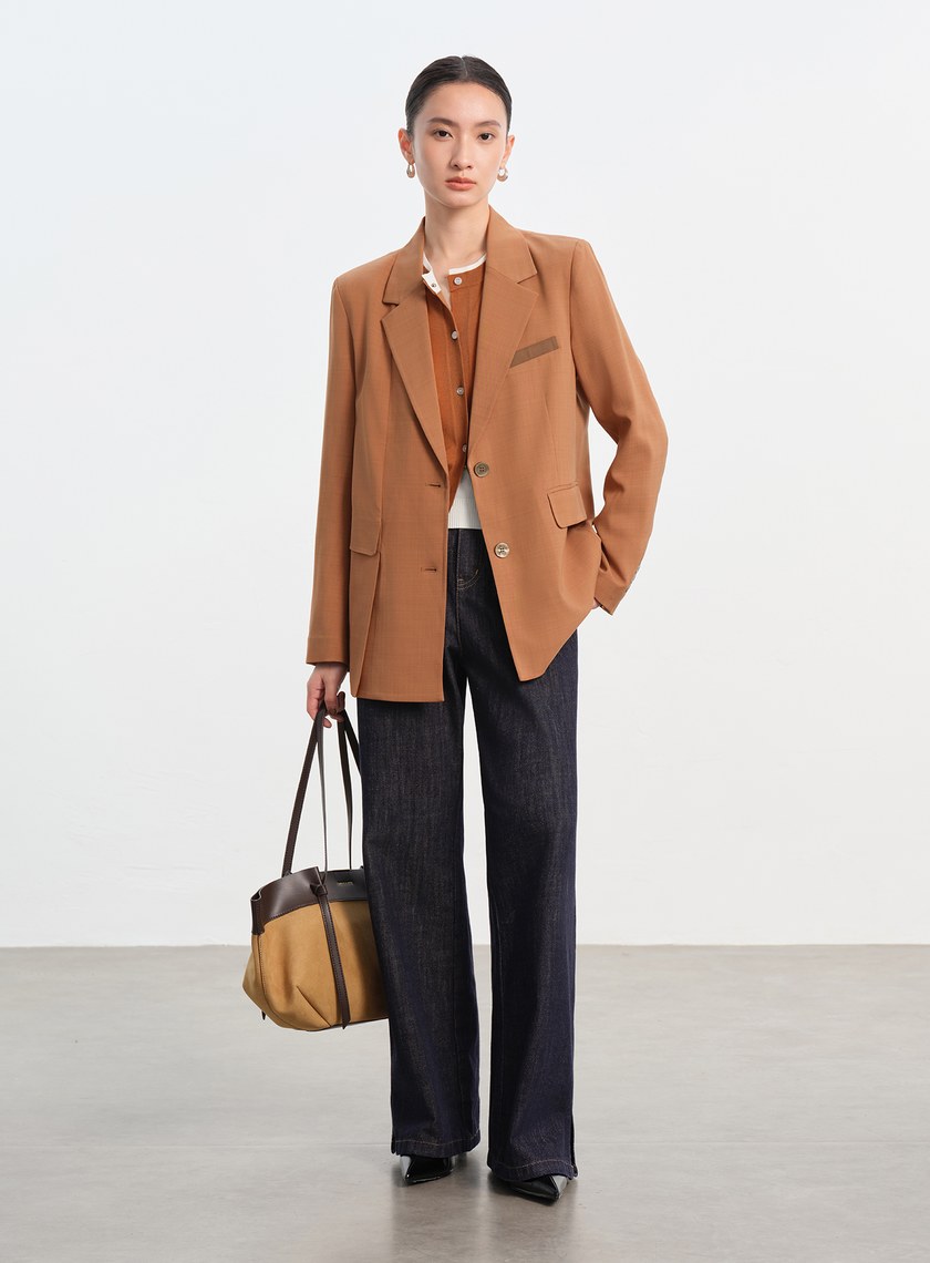 經典麂皮拼接西裝外套