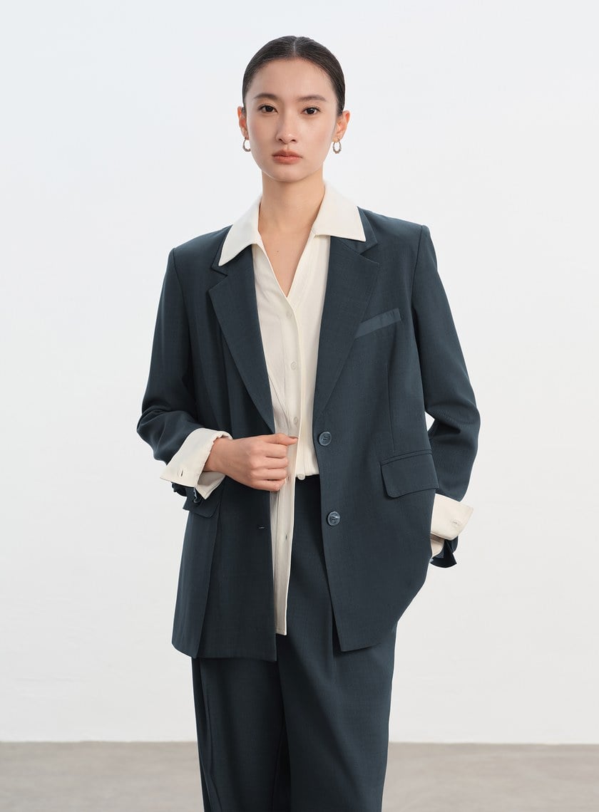 經典麂皮拼接西裝外套