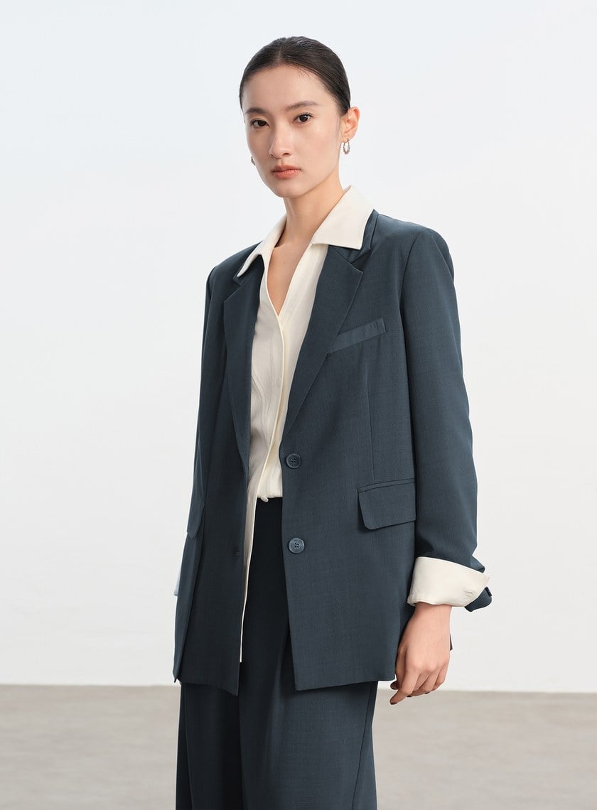 經典麂皮拼接西裝外套