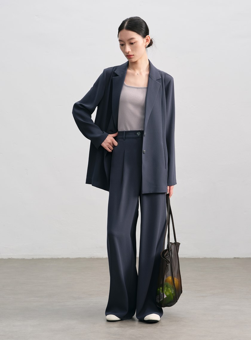 垂感醋酸不對稱西裝外套