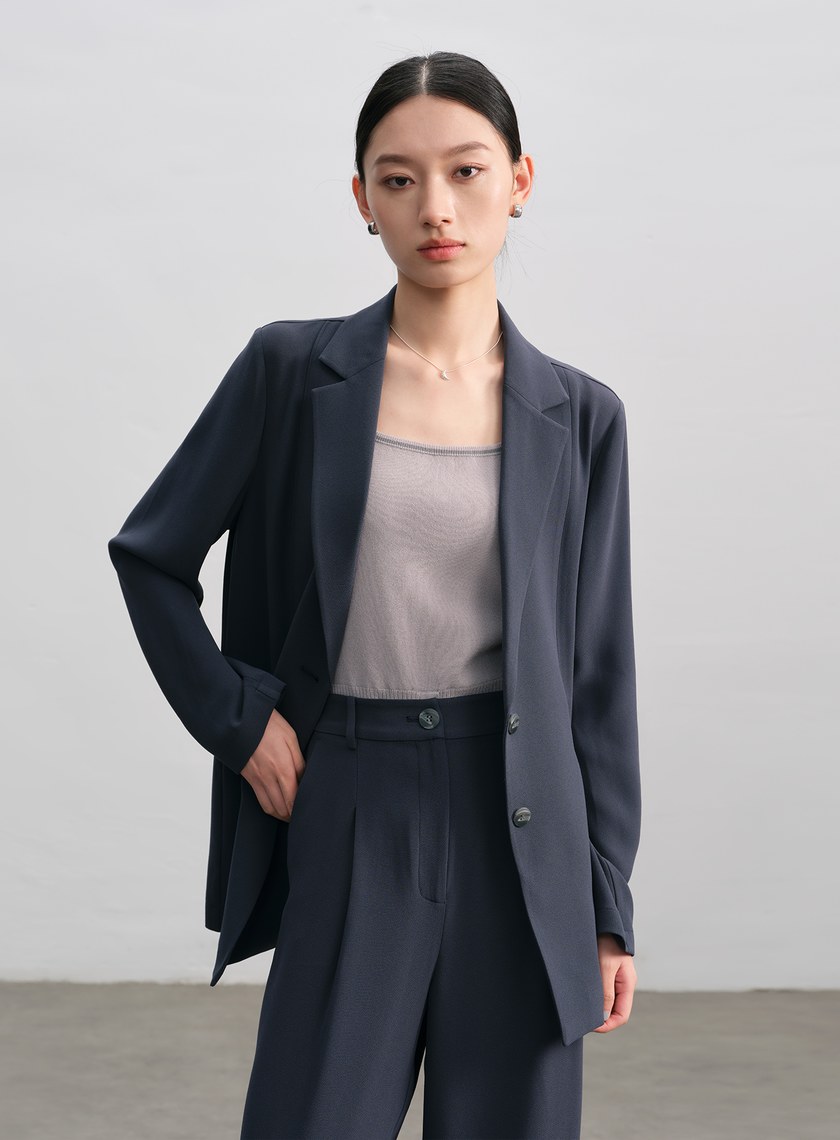 垂感醋酸不對稱西裝外套