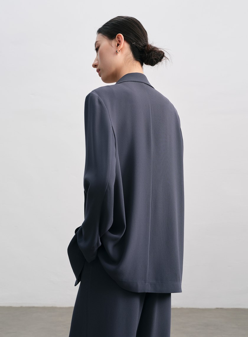 垂感醋酸不對稱西裝外套