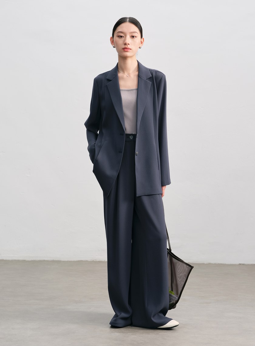 垂感醋酸不對稱西裝外套
