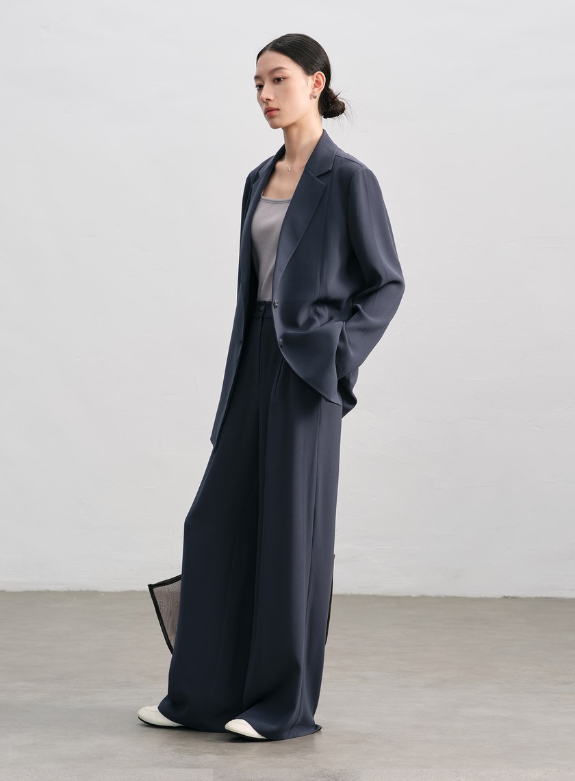 垂感醋酸不對稱西裝外套