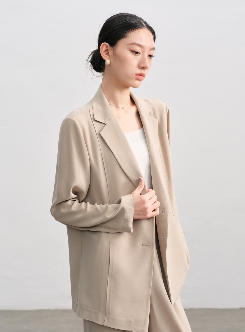 垂感醋酸不對稱西裝外套