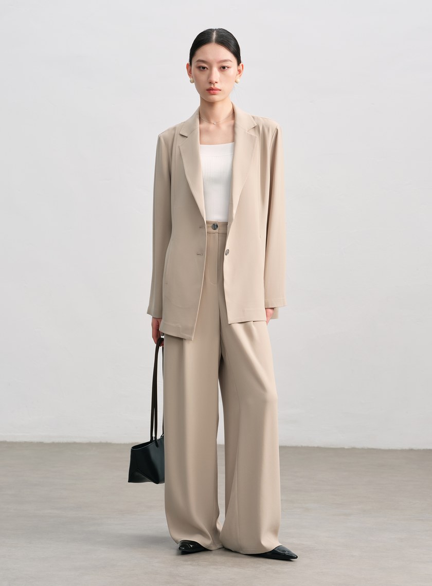 垂感醋酸不對稱西裝外套