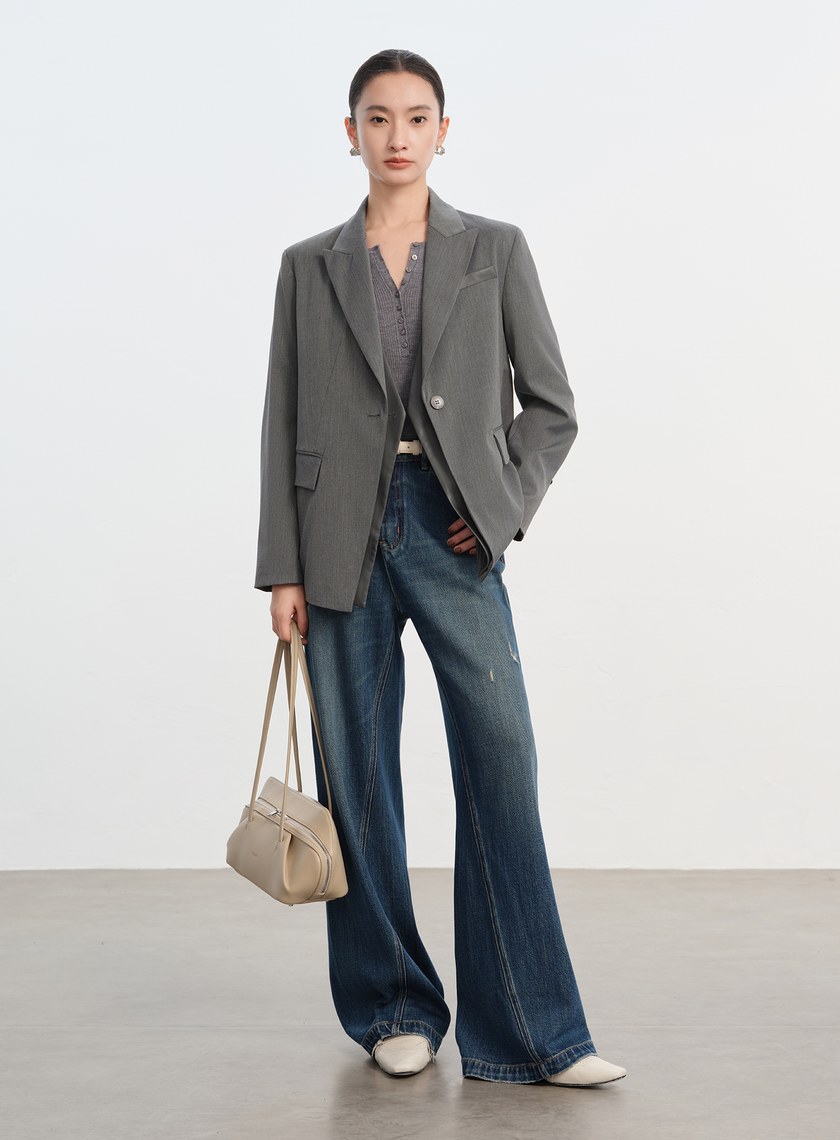 俐落假兩件拼接西裝外套