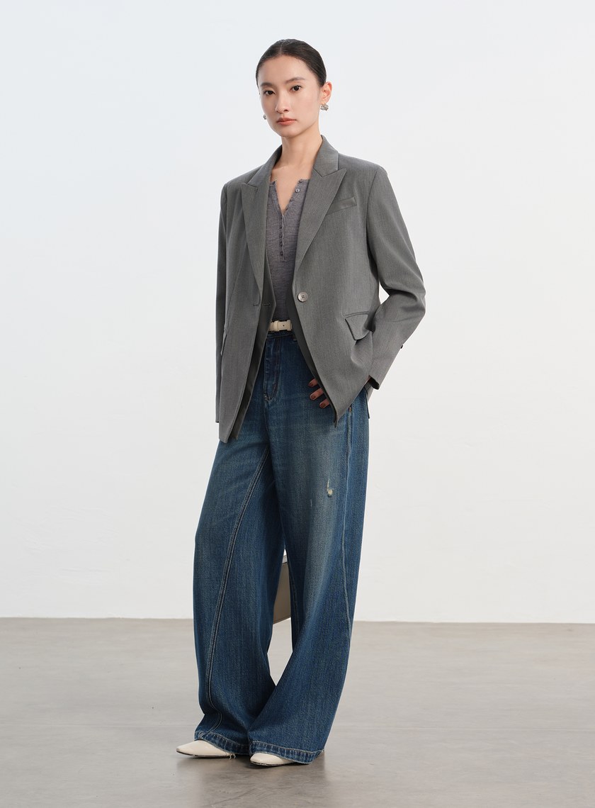 俐落假兩件拼接西裝外套