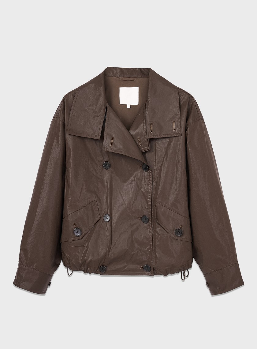 亮面燙膜雙門襟短版風衣