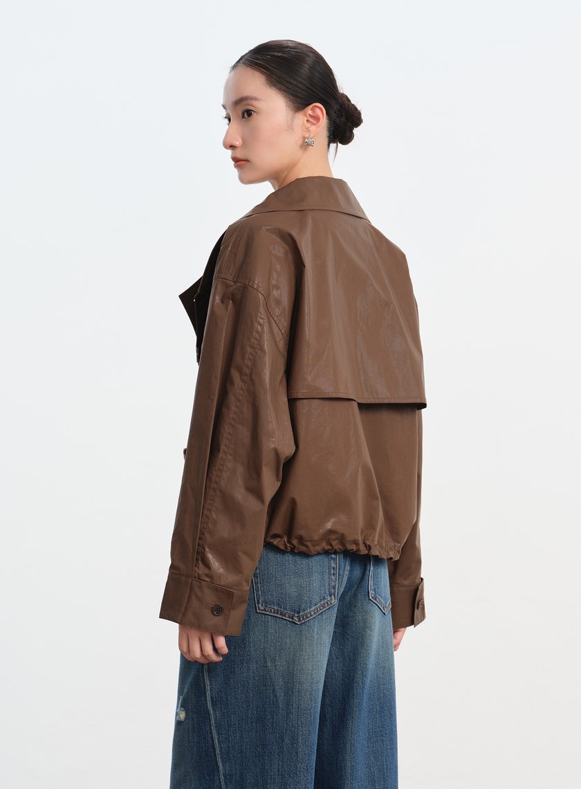 亮面燙膜雙門襟短版風衣