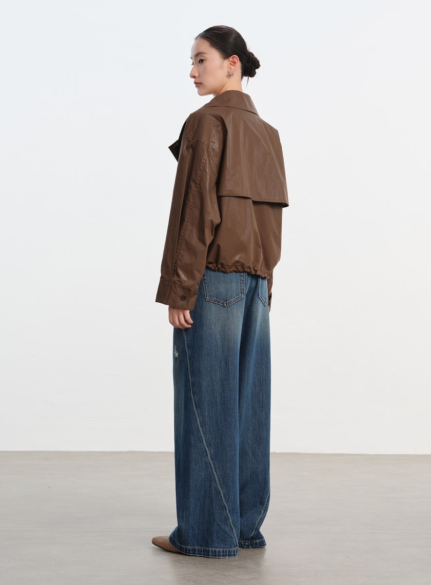 亮面燙膜雙門襟短版風衣