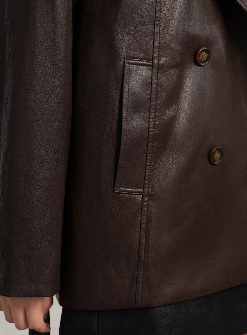 亮面燙膜雙門襟短版風衣