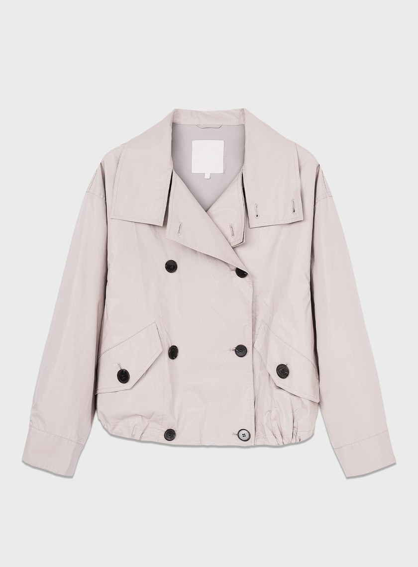 亮面燙膜雙門襟短版風衣