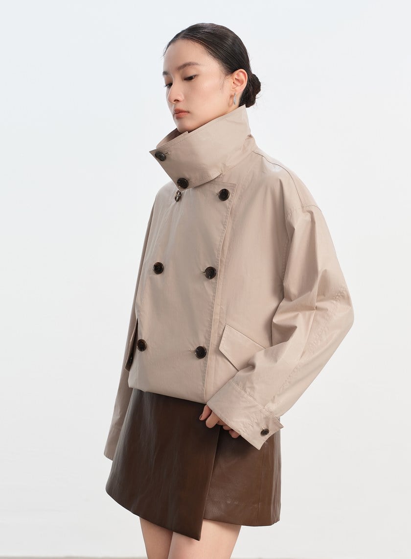 亮面燙膜雙門襟短版風衣