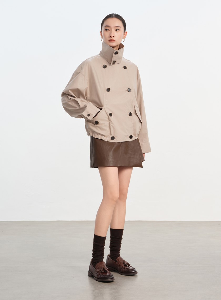 亮面燙膜雙門襟短版風衣
