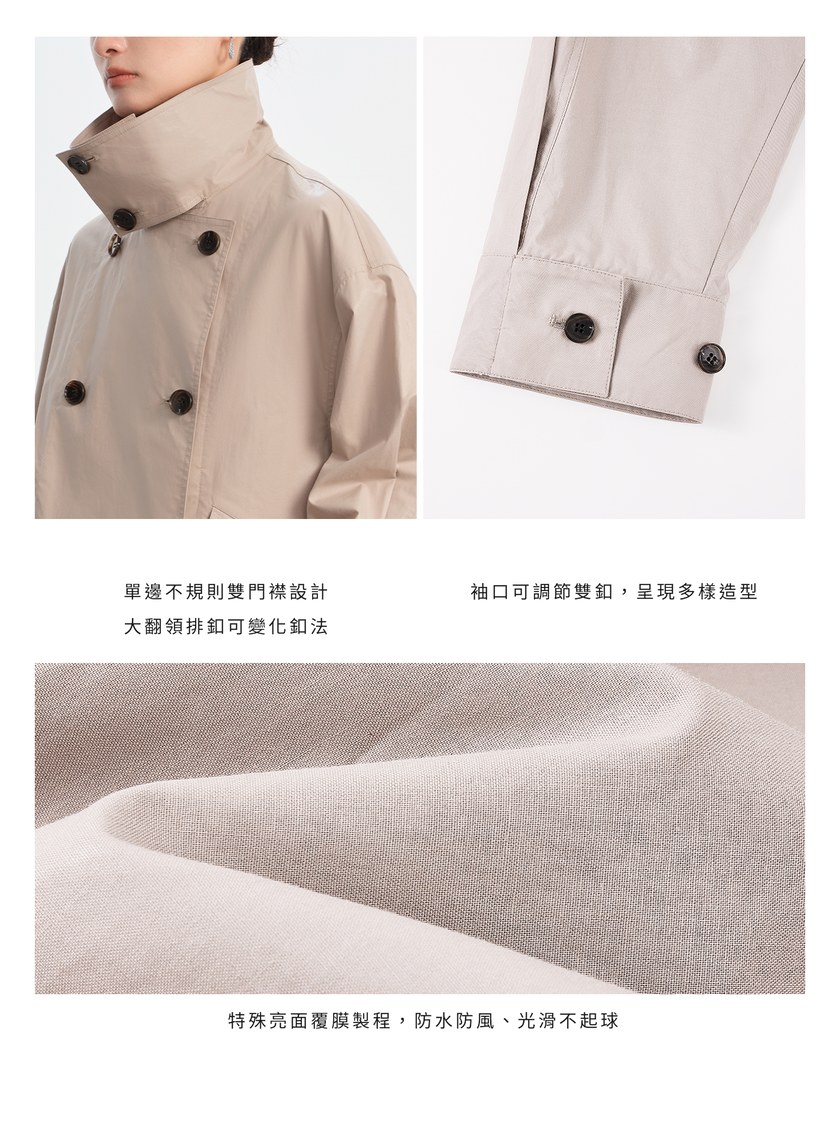 亮面燙膜雙門襟短版風衣