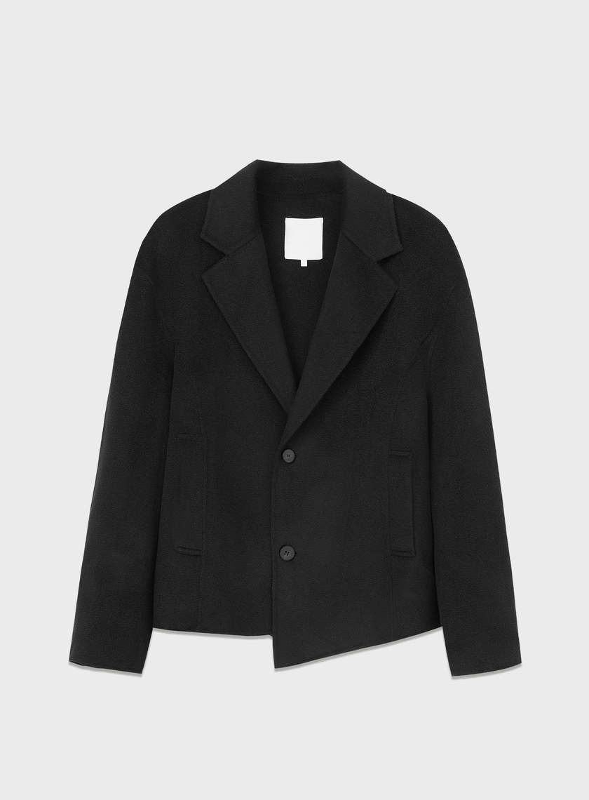 不對稱羊毛短大衣