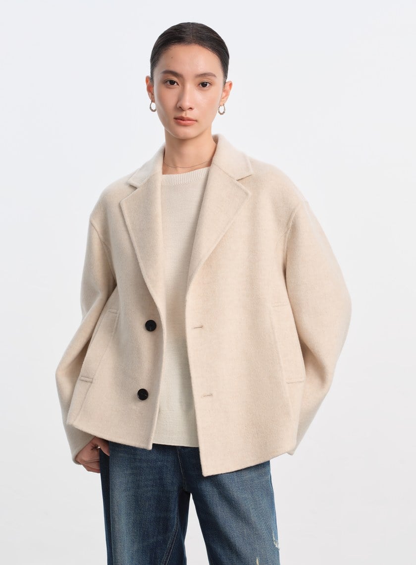 不對稱羊毛短大衣