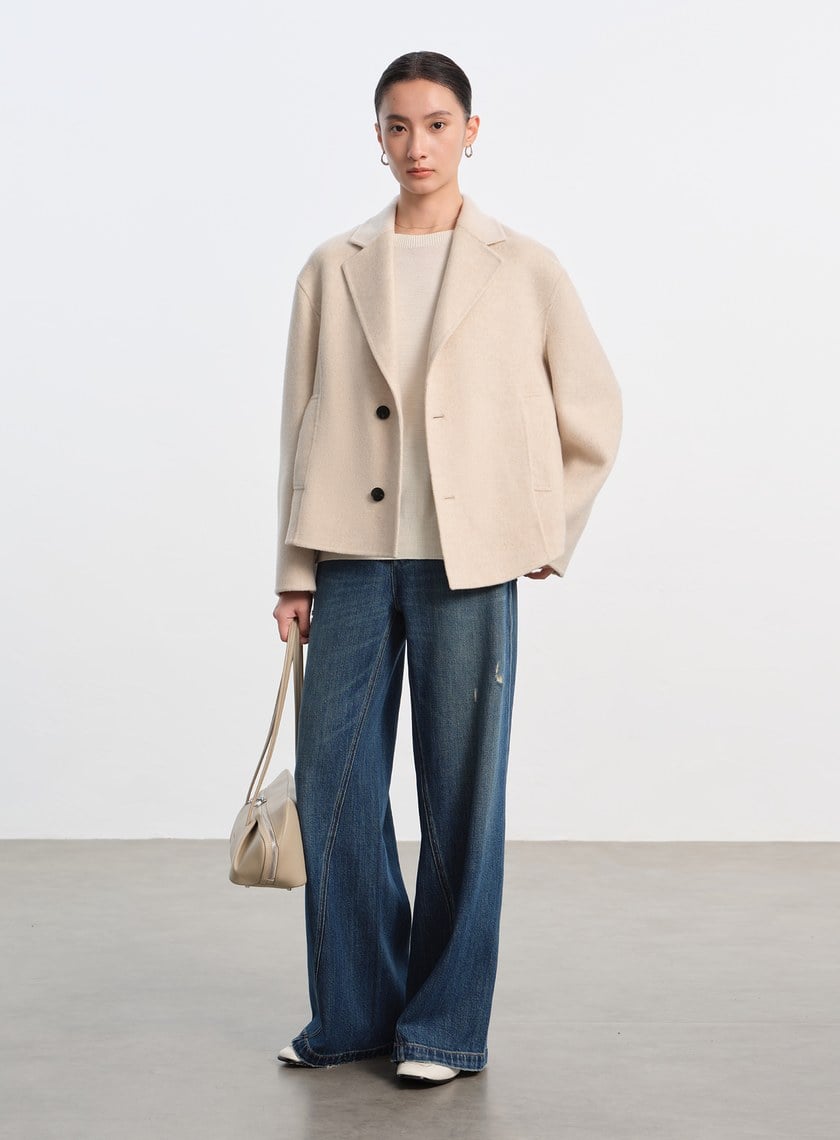 不對稱羊毛短大衣