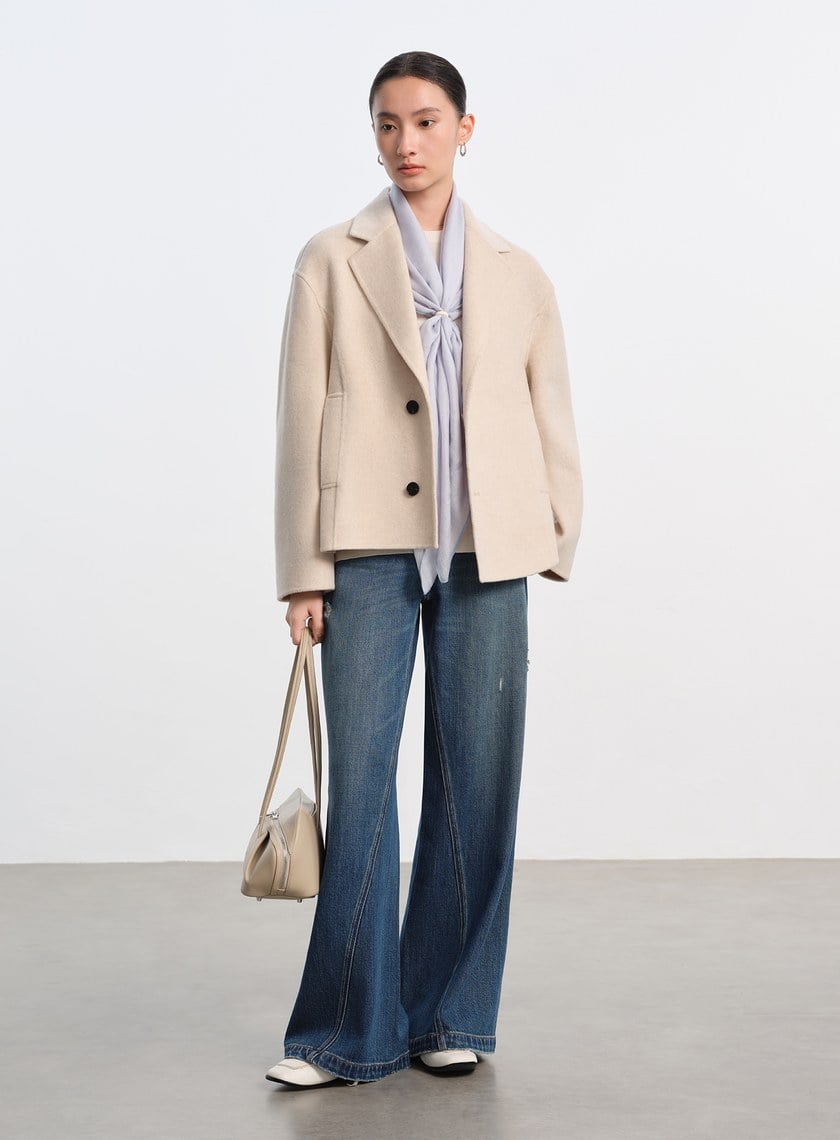 不對稱羊毛短大衣