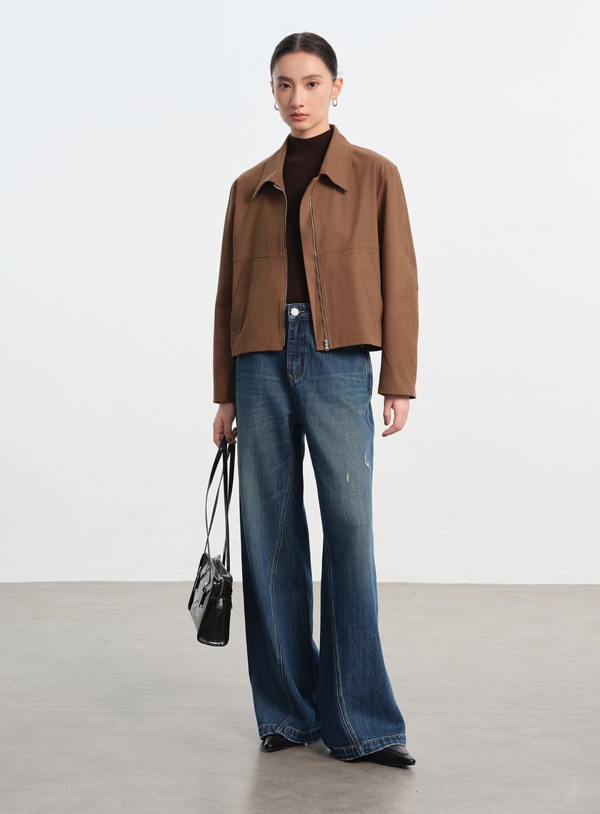 仿麂皮短版外套