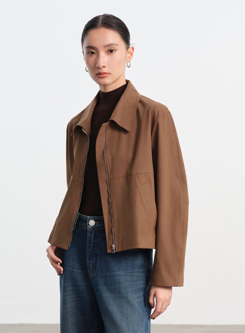 仿麂皮短版外套