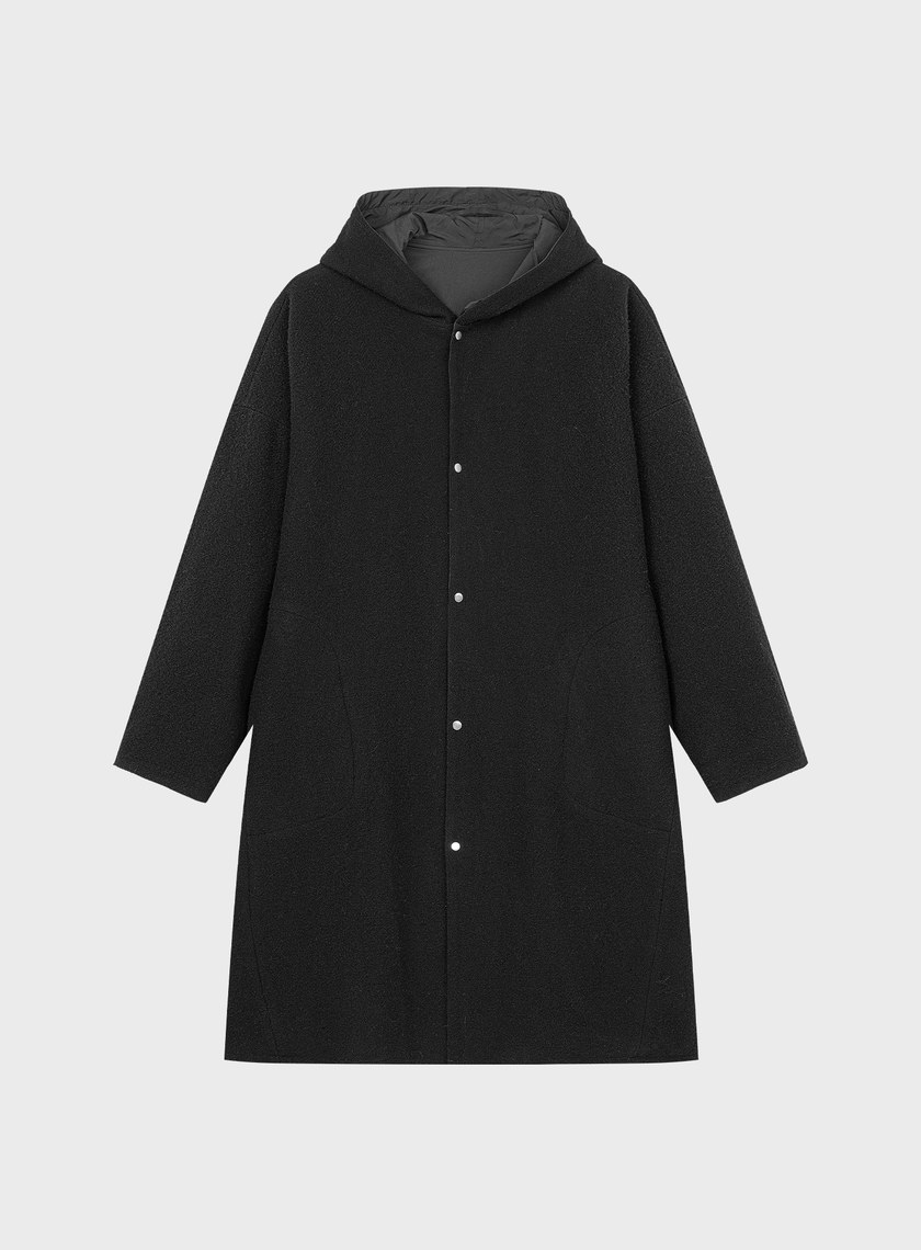 雙面穿休閒連帽羊毛大衣外套