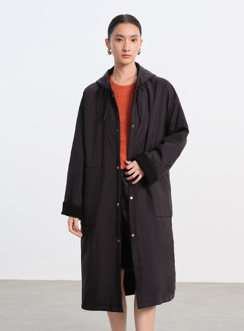 雙面穿休閒連帽羊毛大衣外套