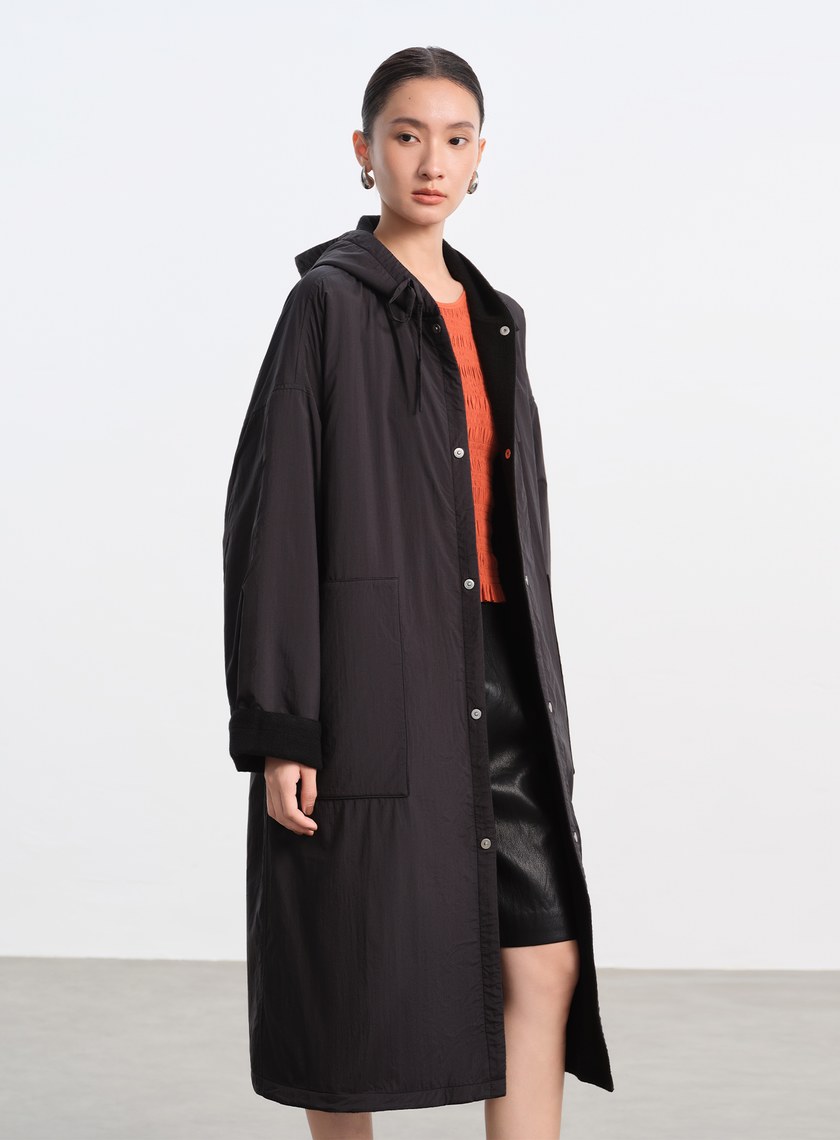 雙面穿休閒連帽羊毛大衣外套